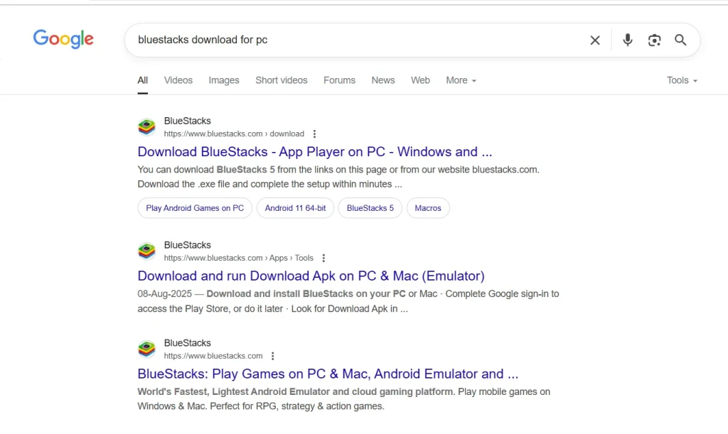 bluestack google screnshot